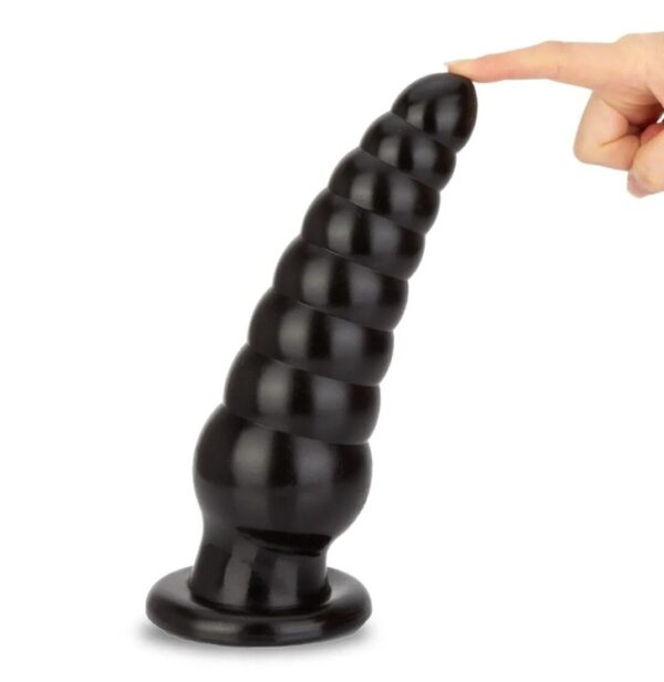 XL Black Spiral Beads 10″ Ribbed Butt Plug Anal Stretcher For Couple - Image 7