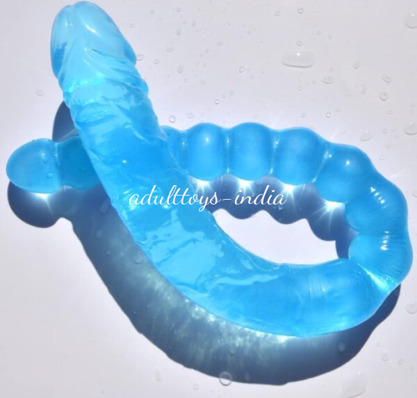 45cm Blue Realistic U-shaped Double Ended Lesbian Penis and Anal Beads Dildo - Image 2