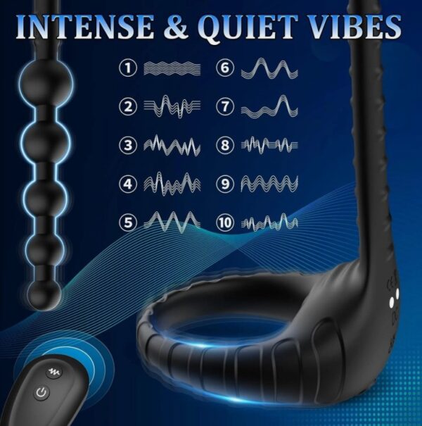 Premium Vibrating Ring Prostate Massager 10 Frequencies Wireless Remote Locking Black Anal Bead Design - Image 4