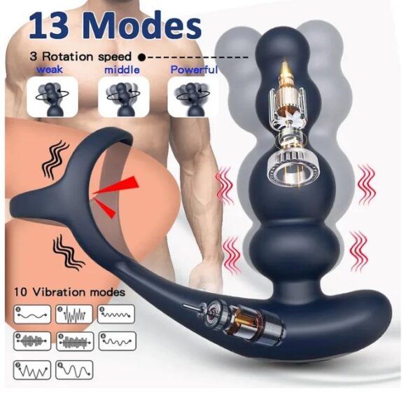 360 degree Rotation Black Silicone Butt Plug Prostate Massager Powerful Dual Motor Vibrator wireless Remote Control - Image 5