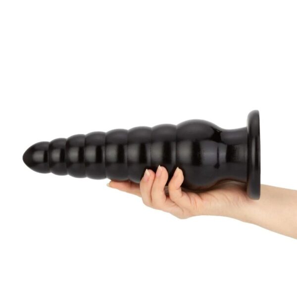 XL Black Spiral Beads 10″ Ribbed Butt Plug Anal Stretcher For Couple - Image 4