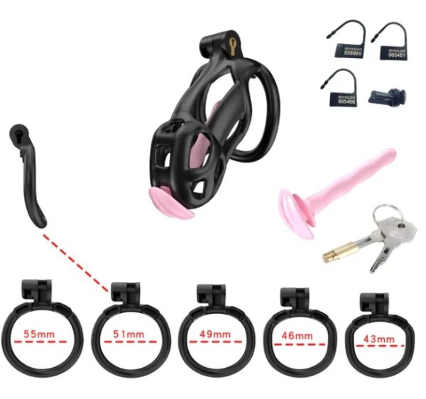 Black Cobra Small 3D Printed Bondage Chastity Kit With Urethral with 5 Sizes Breathable Rings - Image 2