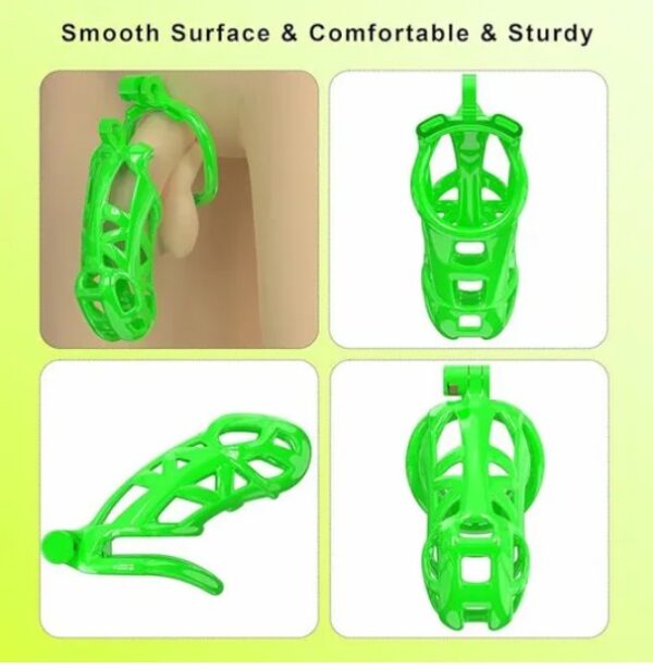 Maxi Green Cobra 3D Printed Chastity Device With Urethral with 5 Sizes Breathable Rings - Image 4