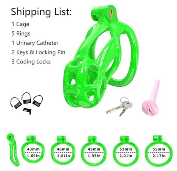Green Cobra Small 3D Printed Chastity Kit With Urethral with 5 Sizes Breathable Rings - Image 4