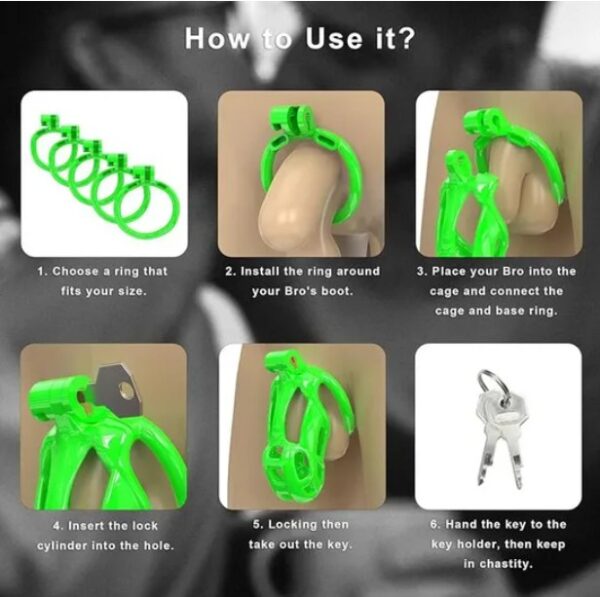 NUB Green Cobra Male Chastity 3D Printed Cage Kits 5 Sizes Breathable Rings with Pussy Catheter - Image 4