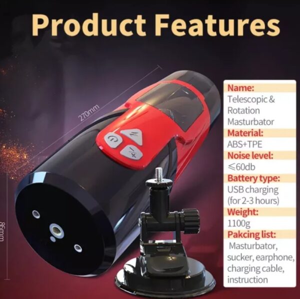 New Dark Knight Adjustable 3 Telescopic 7 Rotating Male Masturbator-Red - Image 6