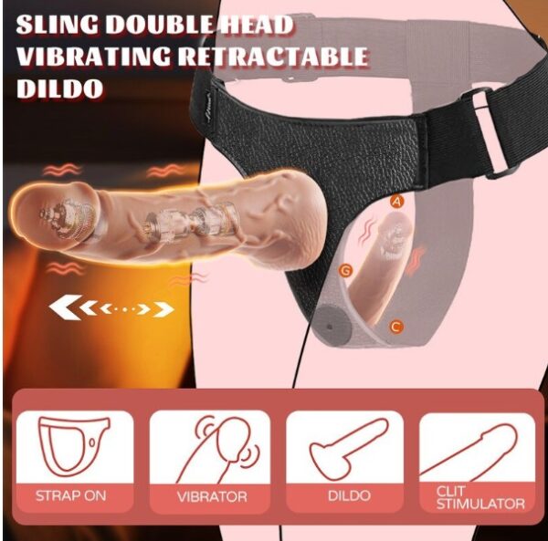 Silicone Harness Strap On Wearable Double Dildos with vibrating telescoping for lesbian Sex Toys - Image 4