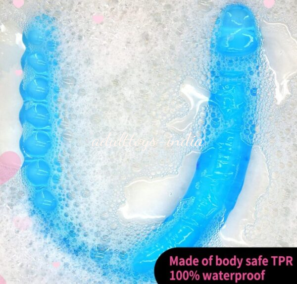 45cm Blue Realistic U-shaped Double Ended Lesbian Penis and Anal Beads Dildo - Image 6