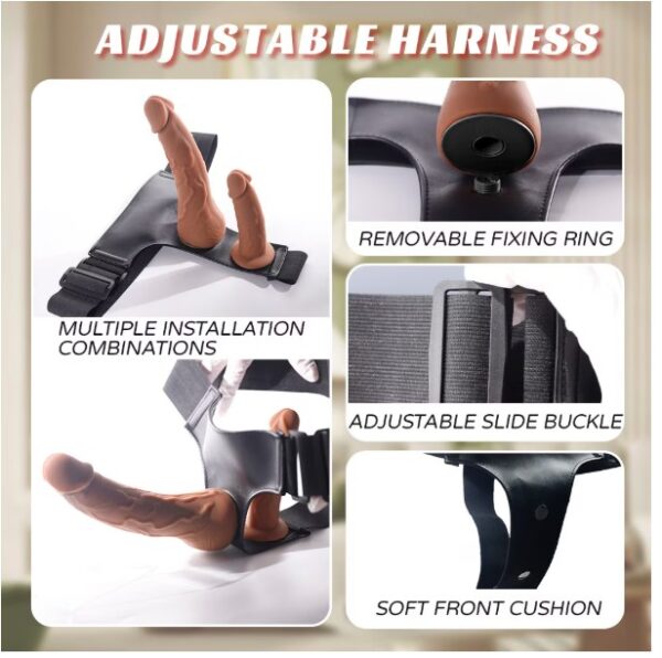 Silicone Harness Strap On Wearable Double Dildos with vibrating telescoping for lesbian Sex Toys - Image 9