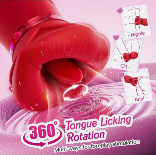 1 IN 4 Mouth Moving Tongue Licking and 1 Manual Sucking Clit Nipple G Spot Red Vibrators - Image 4