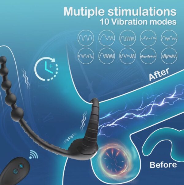 Premium Vibrating Ring Prostate Massager 10 Frequencies Wireless Remote Locking Black Anal Bead Design - Image 5