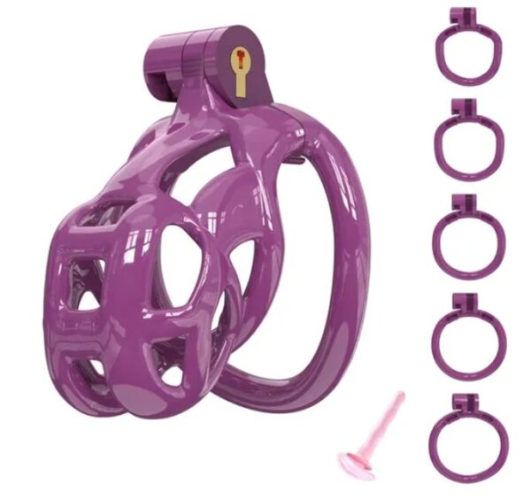 Purple Cobra Nano 3D Printed Bondage Chastity Device With Urethral Catheter with 5 Sizes Breathable Rings - Image 2