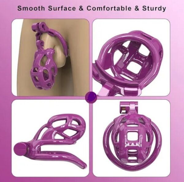Purple Cobra Nano 3D Printed Bondage Chastity Device With Urethral Catheter with 5 Sizes Breathable Rings - Image 5