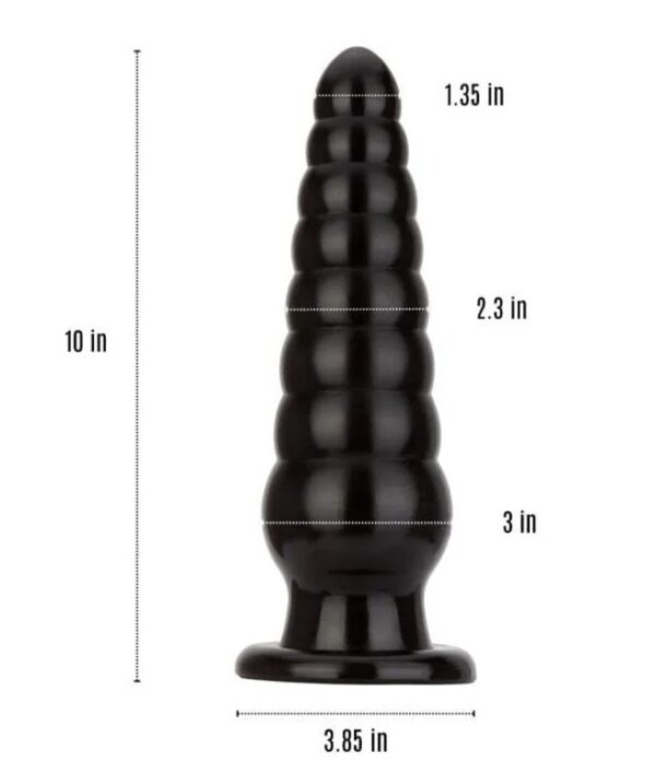 XL Black Spiral Beads 10″ Ribbed Butt Plug Anal Stretcher For Couple - Image 8