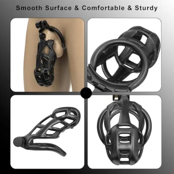 Black King Cobra Standard 3D Printed Bondage Chastity Kit With Urethral with 5 Sizes Breathable Rings - Image 3