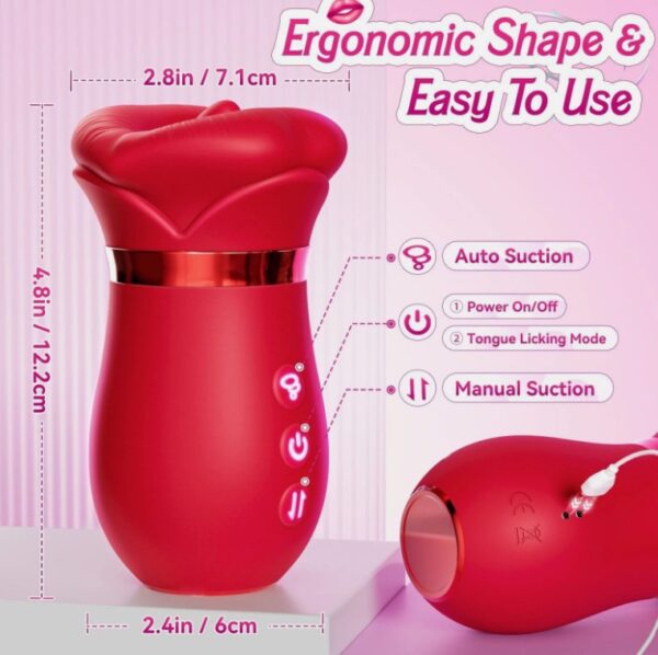 1 IN 4 Mouth Moving Tongue Licking and 1 Manual Sucking Clit Nipple G Spot Red Vibrators - Image 8