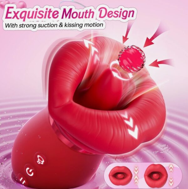 1 IN 4 Mouth Moving Tongue Licking and 1 Manual Sucking Clit Nipple G Spot Red Vibrators - Image 7