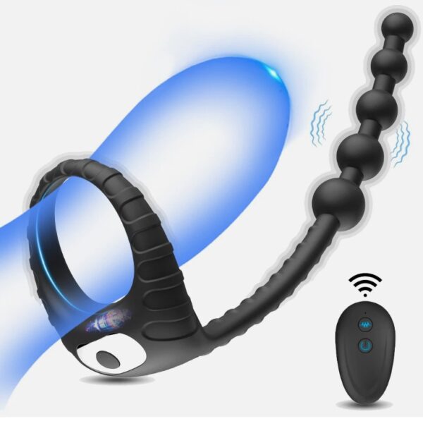 Premium Vibrating Ring Prostate Massager 10 Frequencies Wireless Remote Locking Black Anal Bead Design - Image 3