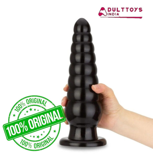 XL Black Spiral Beads 10″ Ribbed Butt Plug Anal Stretcher For Couple