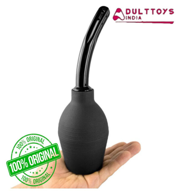 Anal Vagina Silicone Doll Enema Bulb with Arc Shape in Black