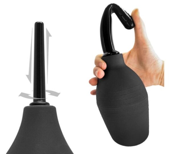 Anal Vagina Silicone Doll Enema Bulb with Arc Shape in Black - Image 2
