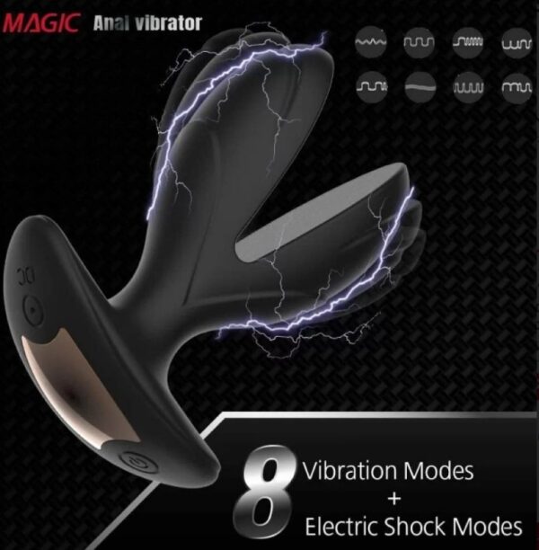 Electric Shock Two Flaps Vibrating Anal Plug Prostate Massager Sex Toys Black - Image 4