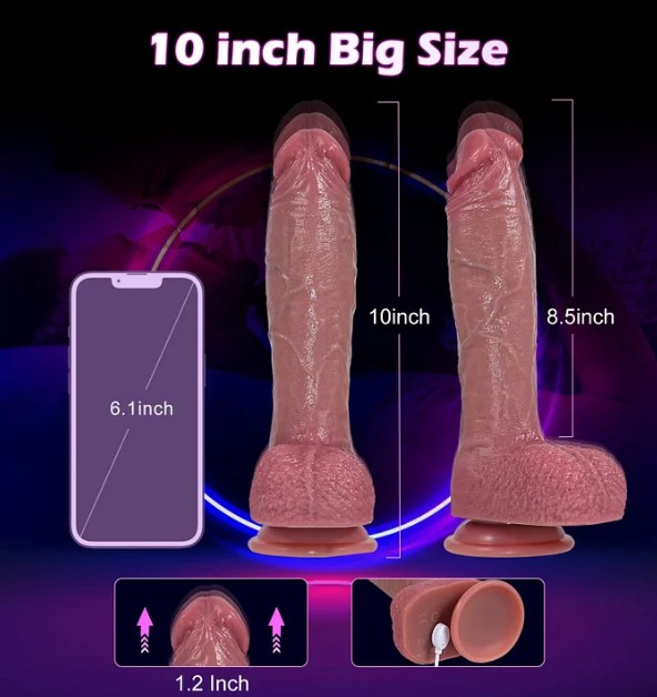 10 Inches Heating Thrusting Realistic Dildo Vibrator Wireless Remote Control With Strong Suction Cup - Image 6