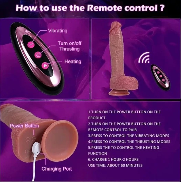 10 Inches Heating Thrusting Realistic Dildo Vibrator Wireless Remote Control With Strong Suction Cup - Image 4