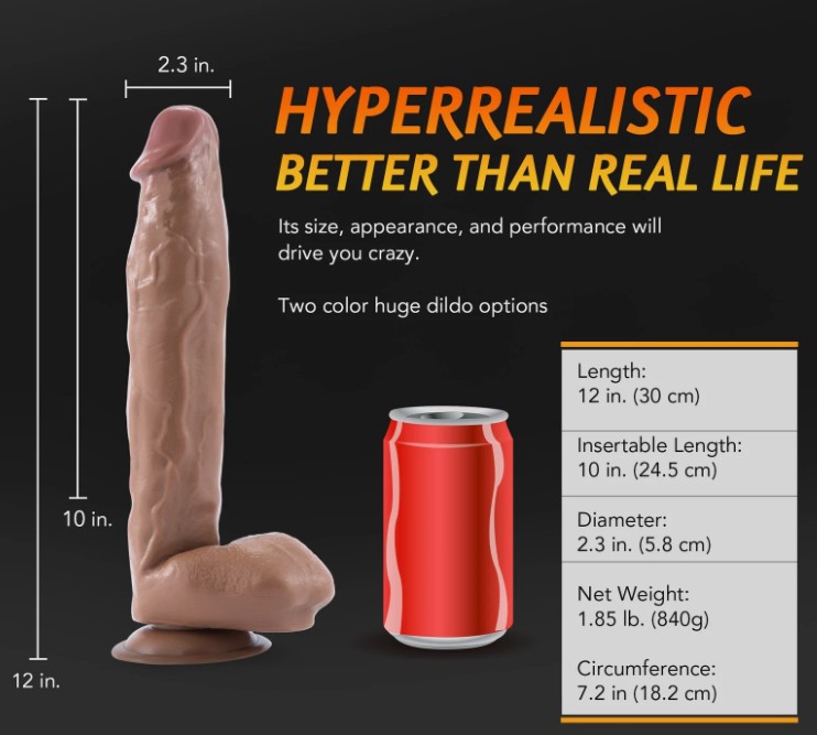 12inch Long Silicone Realistic Huge Dildo Cock Suction Cup Women Sex Toys -Brown - Image 8