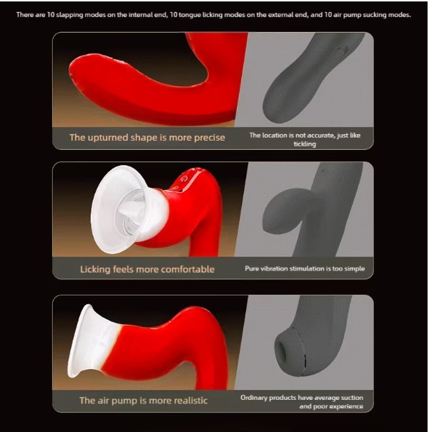 Red 3 in 1 Sucking Tongue And Licking Beater Clitoral Vibrator For Women - Image 3