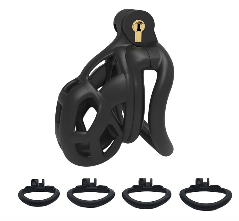 Invisible Lock Male Comfortable Cobra Nano Chastity Device with 4 Rings - Image 2