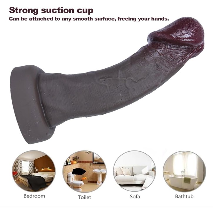 Coffee Brown Glans Mushroom Head Realistic Classic Silicone Dildos For Women - Image 3