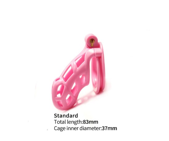 Male Chastity Cage Lock Cock Device Kit with 4 Arc Penis Rings Pink-Standard - Image 3