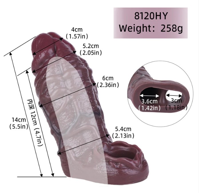 5.5 Inches Massive Thick Dark Brown Penis Sheath Cock Sleeve Extender for Men - Image 5