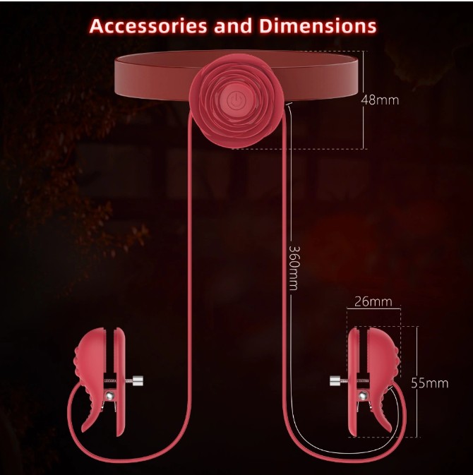 Rose Collar BDSM Fish Shape Vibrating Nipple Pleasure Clamps for Women - Image 6