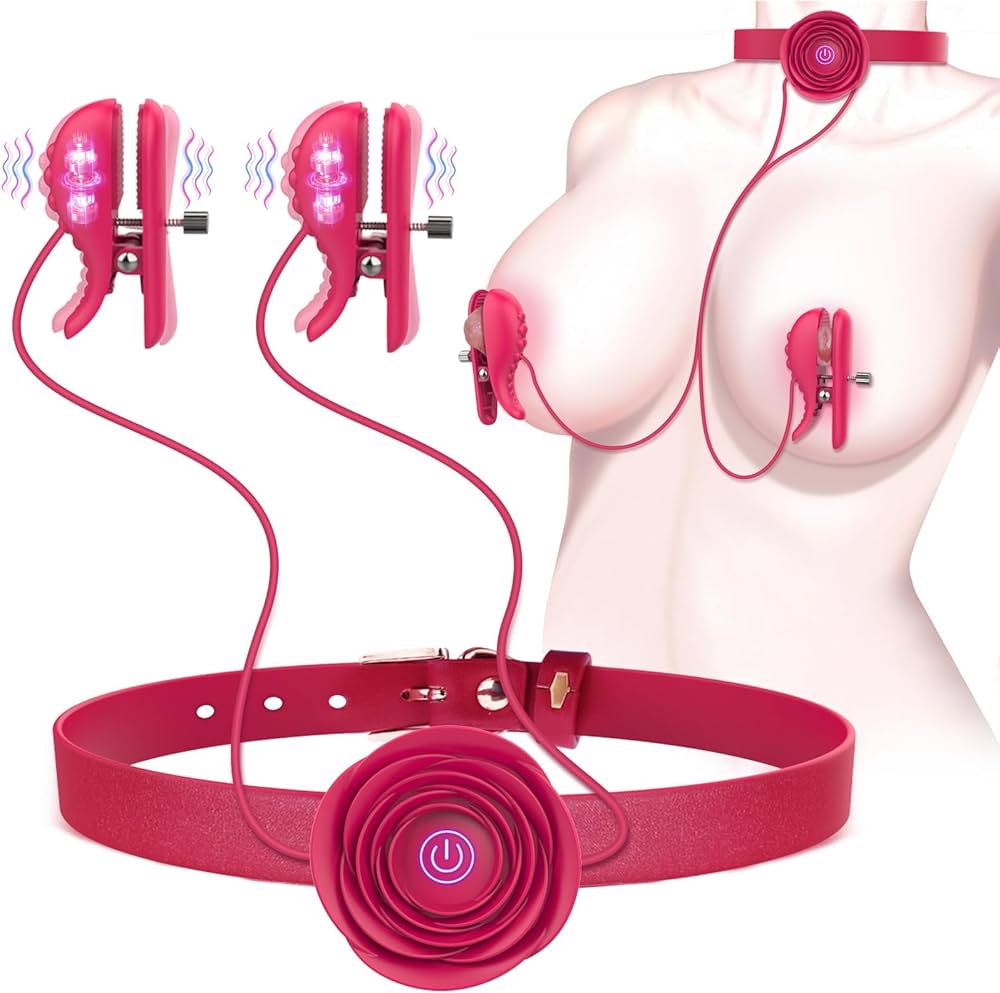 Rose Collar BDSM Fish Shape Vibrating Nipple Pleasure Clamps for Women - Image 7