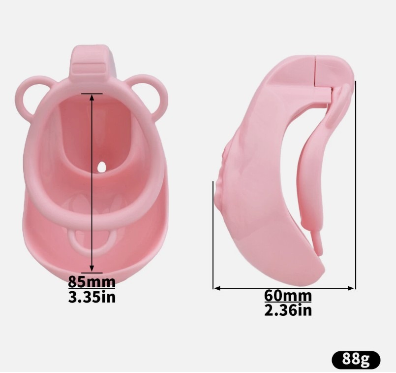Pink Pussy Chastity Cage With Belt And Golden Beaded Anal Buttplug - Image 6