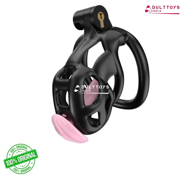 Black Nano Size Cobra Chastity Cage with Pink Urethral - Image 2